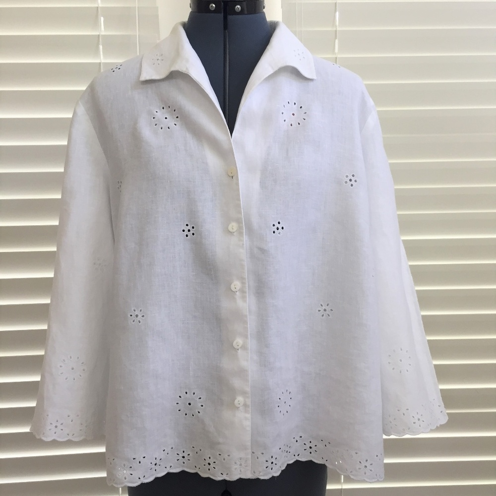 Charter Club Linen Blouse/Top Linen Eyelet